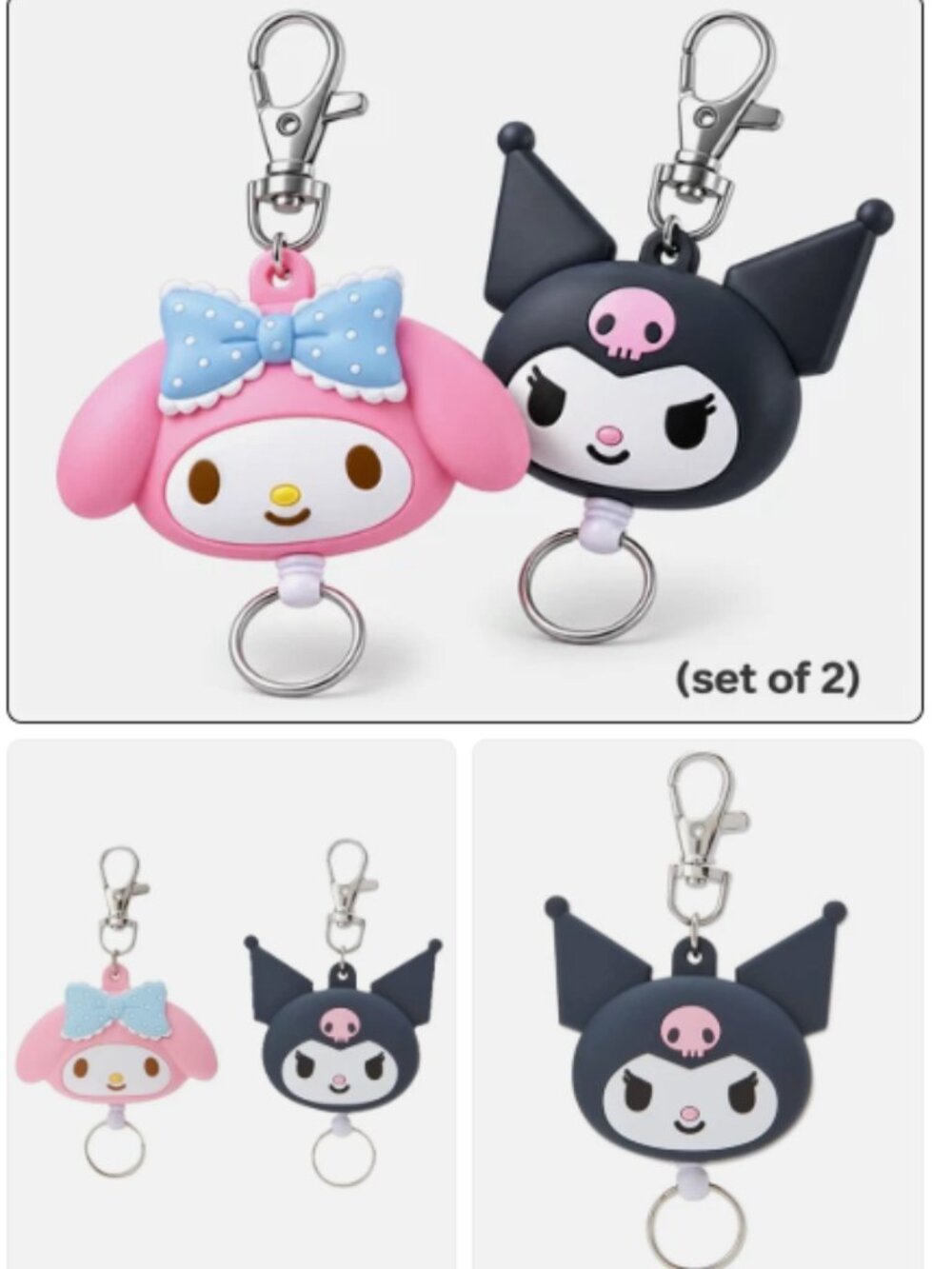(Set of 2) Kuromi My Melody Car Key Fob Security Reel Key Charm KeyChain Holder